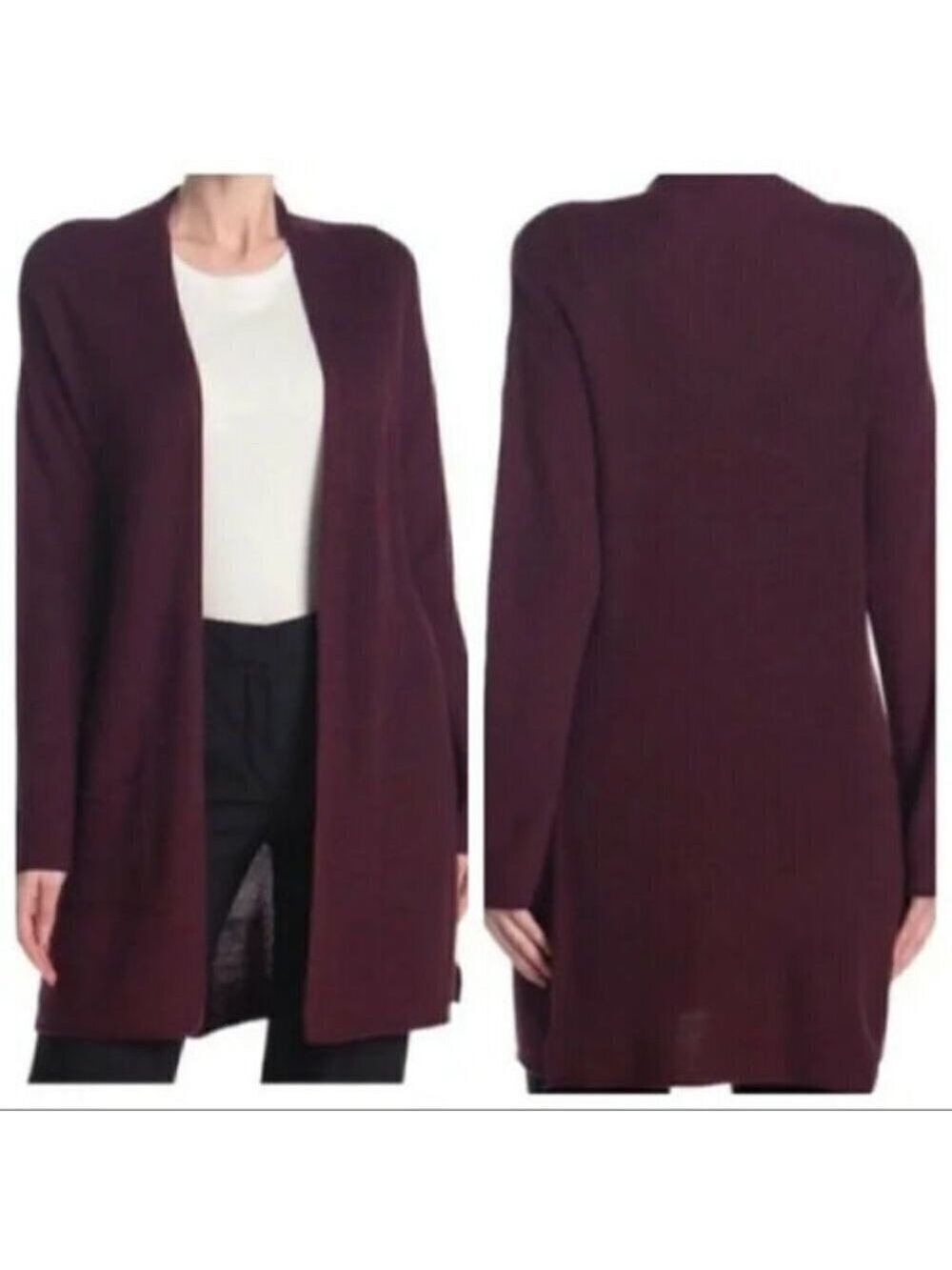 T Tahari BNWOT small ribbed burgundy open cardigan NEW front pockets cashmere